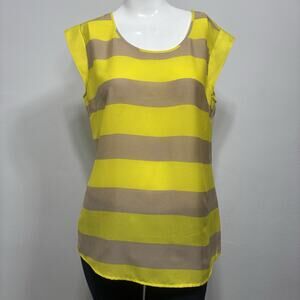 The Limited Yellow Tan Wide Rugby Stripe Semi Sheer Cap Sleeve Blouse Size Small